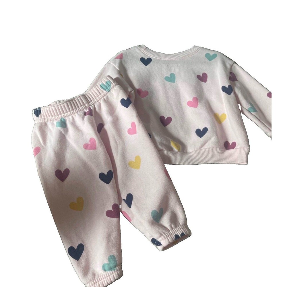 Geranimals Girls 2pc Pants Set 6-9M Pink Heart Print Sweatshirt Pants